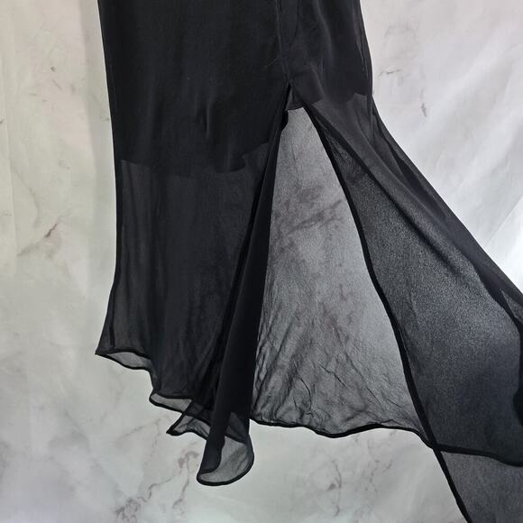 By Anthropologie Skirt Womens Small Black High Slit Sheer Midi Asymmetric - Picture 12 of 14